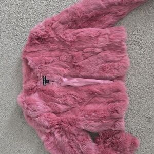 Bebe Pink Teddy Jacket with Rabbit fur and Cropped Style